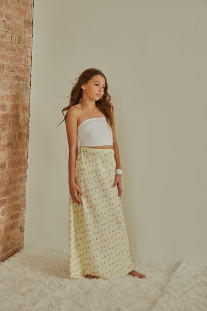 Joey Pastel Yellow Ditsy Satin Maxi