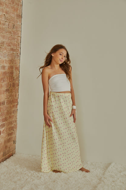 Joey Pastel Yellow Ditsy Satin Maxi