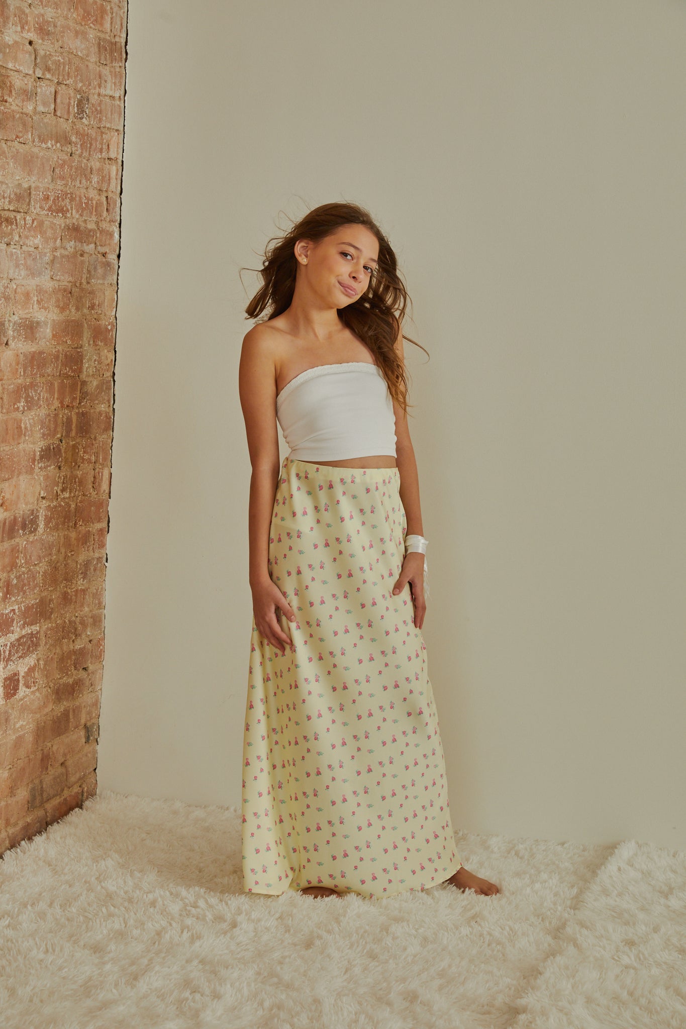 Joey Pastel Yellow Ditsy Satin Maxi