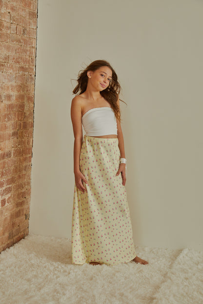 Joey Pastel Yellow Ditsy Satin Maxi