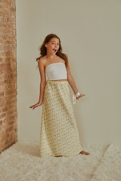 Joey Pastel Yellow Ditsy Satin Maxi