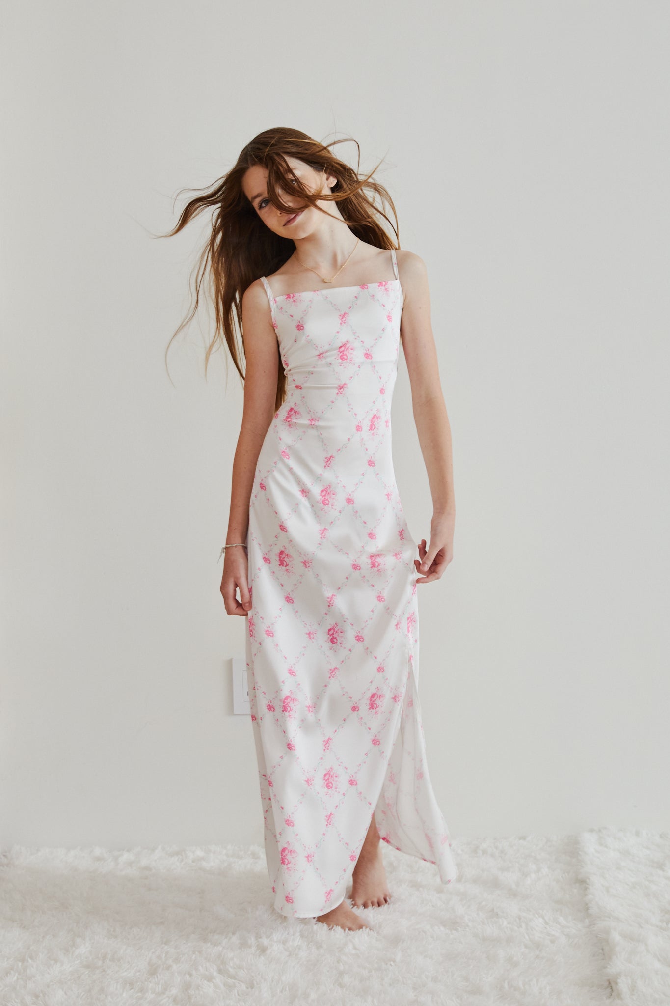 Charlotte Vintage Romantic Rose Long Satin Dress