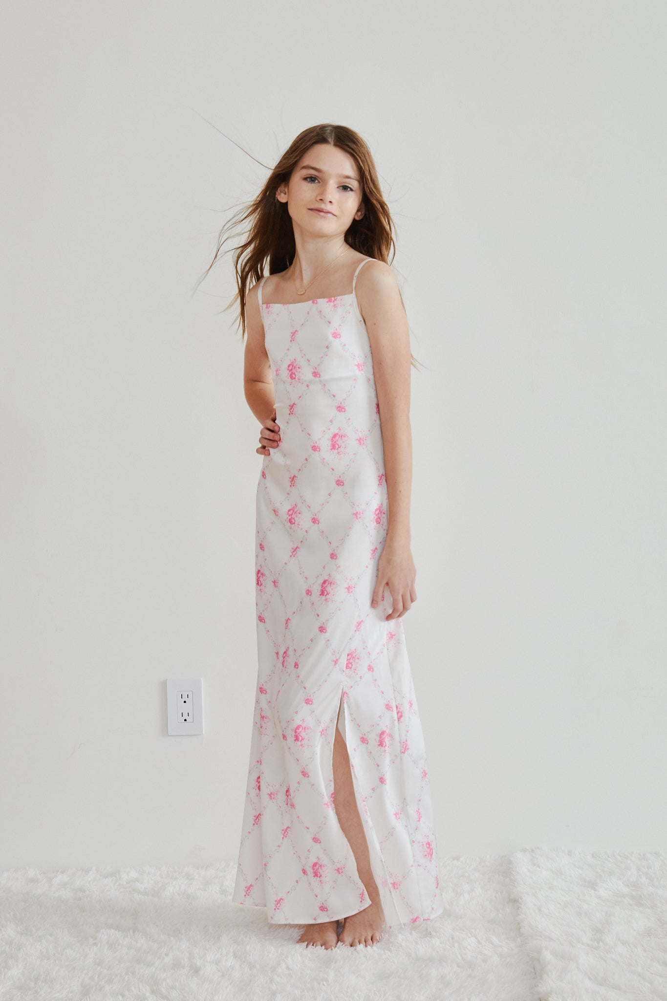 Charlotte Vintage Romantic Rose Long Satin Dress