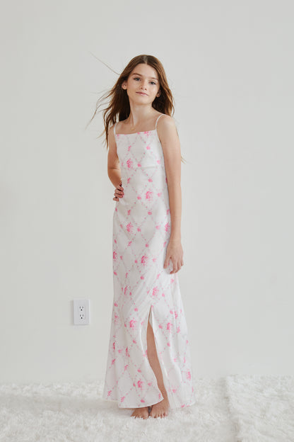 Charlotte Vintage Romantic Rose Long Satin Dress