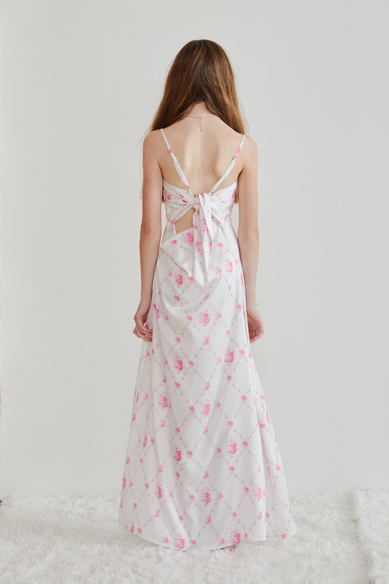 Charlotte Vintage Romantic Rose Long Satin Dress