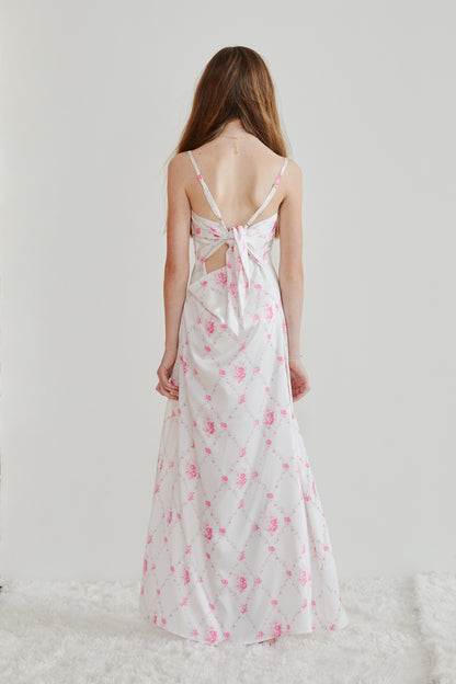 Charlotte Vintage Romantic Rose Long Satin Dress