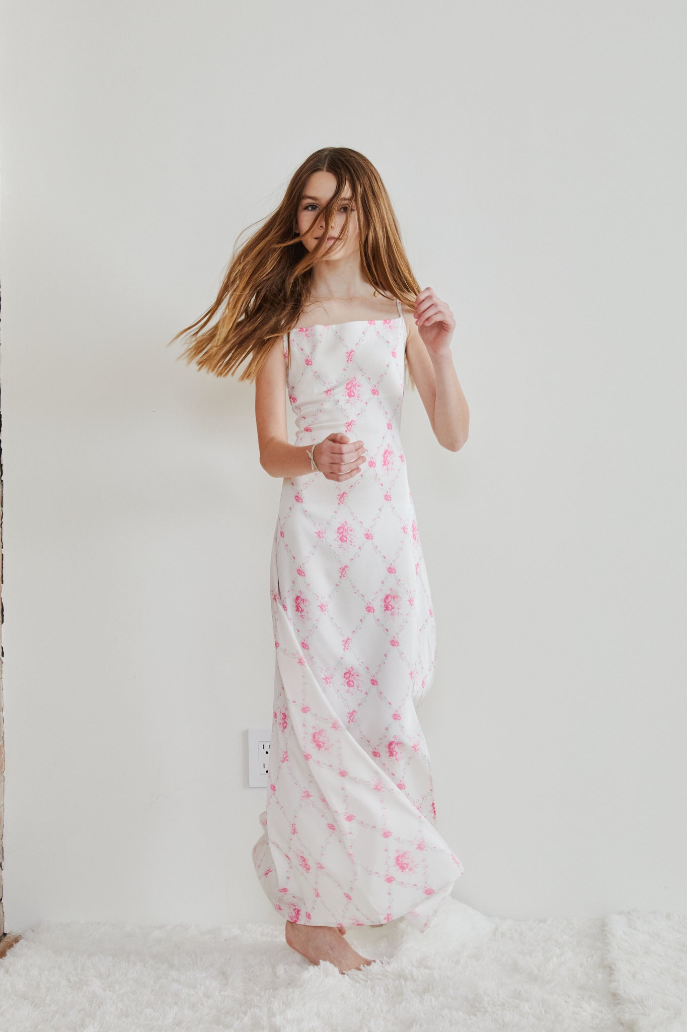 Charlotte Vintage Romantic Rose Long Satin Dress