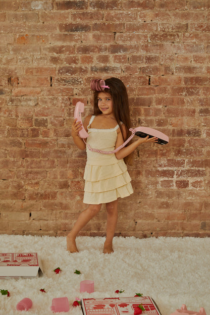 Lizzie Pastel Yellow With White Lace Heart Pointelle Tank