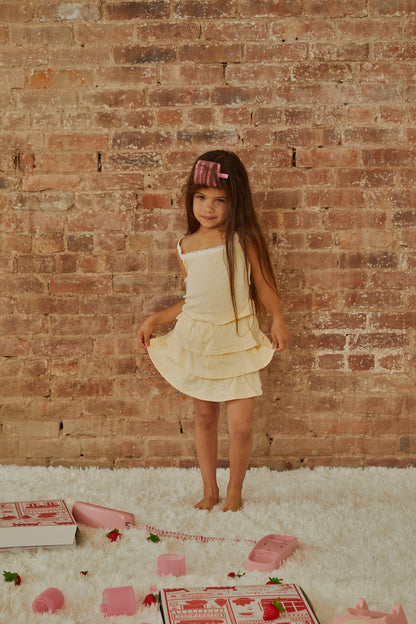 Lizzie Pastel Yellow With White Lace Heart Pointelle Tank