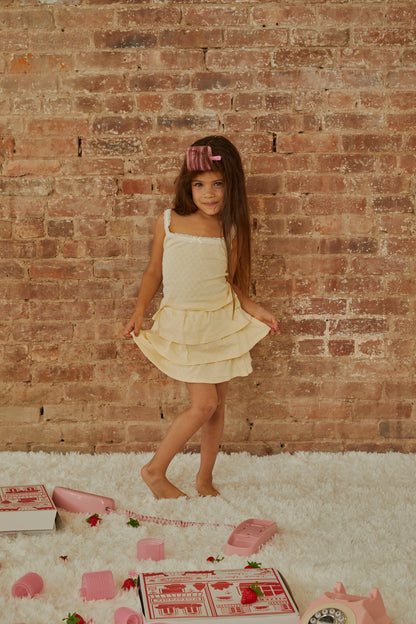 Lizzie Pastel Yellow With White Lace Heart Pointelle Tank