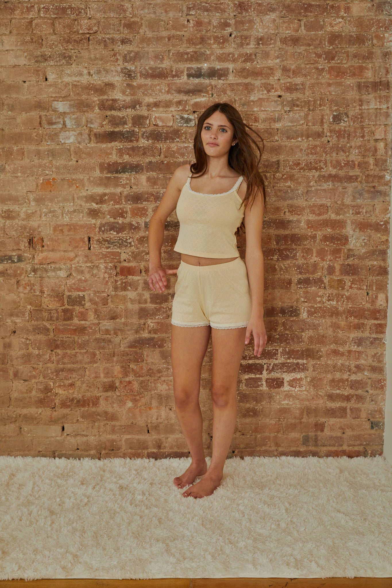 Lizzie Pastel Yellow With White Lace Heart Pointelle Tank