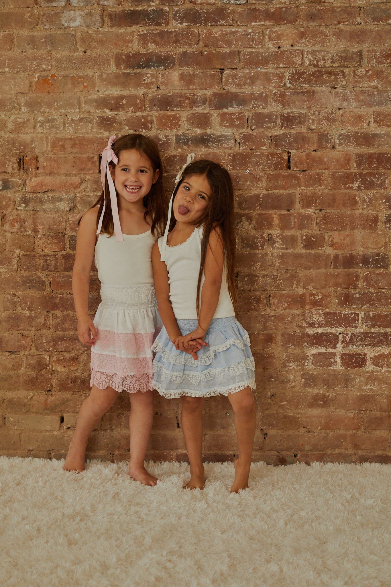 Gemma Pastel Blue Heart Dobbie Smocked Ruffle Mini Skirt S26