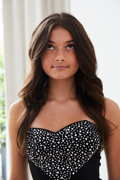 Ari Heart Dress Black with Rhinestones