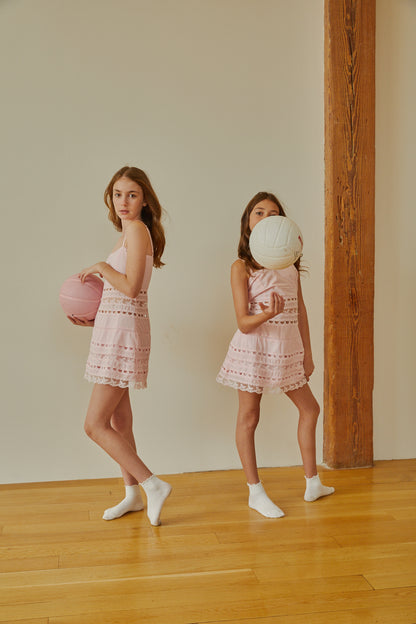 Isabella Pink Heart Bow Lace Dress