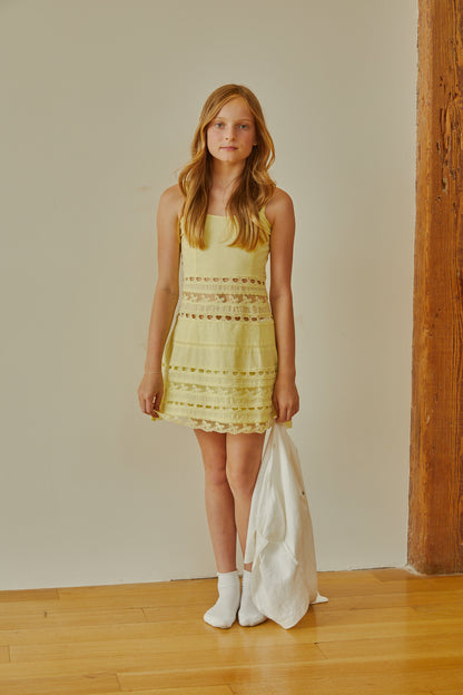 Isabella Pastel Yellow Heart Bow Lace Dress