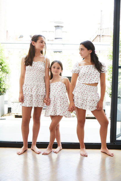 Lola White Rose Satin Smocked Ruffle Dress