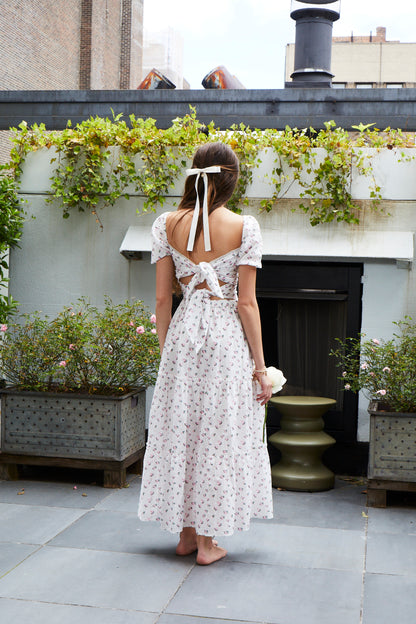 Noa White Rose Tie Back Top