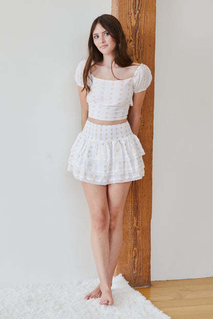 Noa Winter White Heart Lurex Tie Back Top (S26)