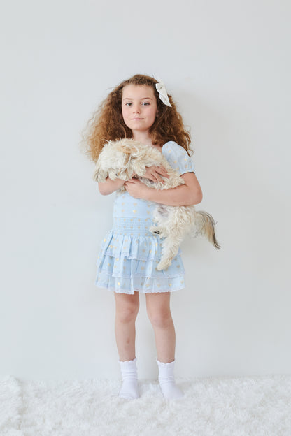 Noa Pastel Blue Heart Lurex Tie Back Top