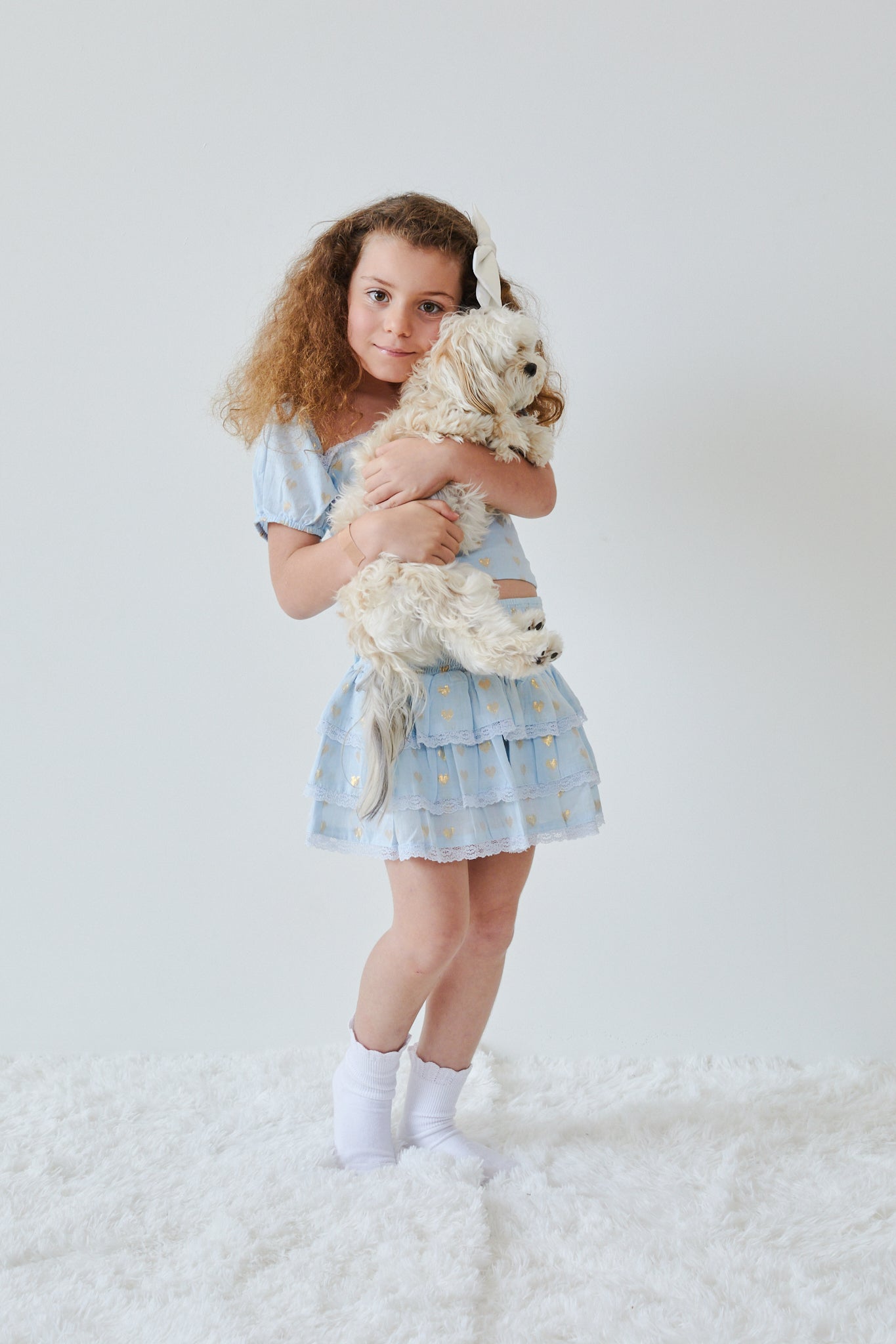 Noa Pastel Blue Heart Lurex Tie Back Top