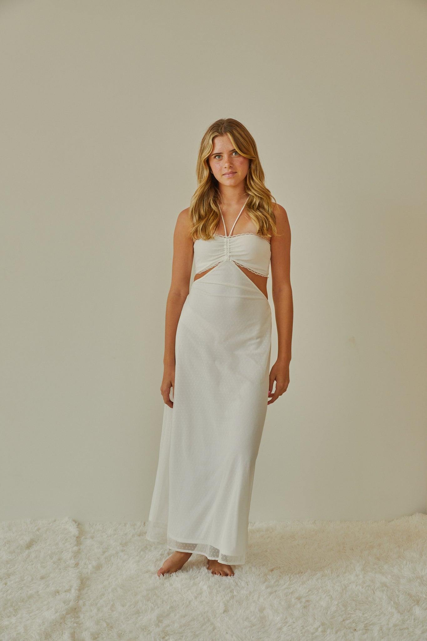 Samantha White Dot Mesh Dress