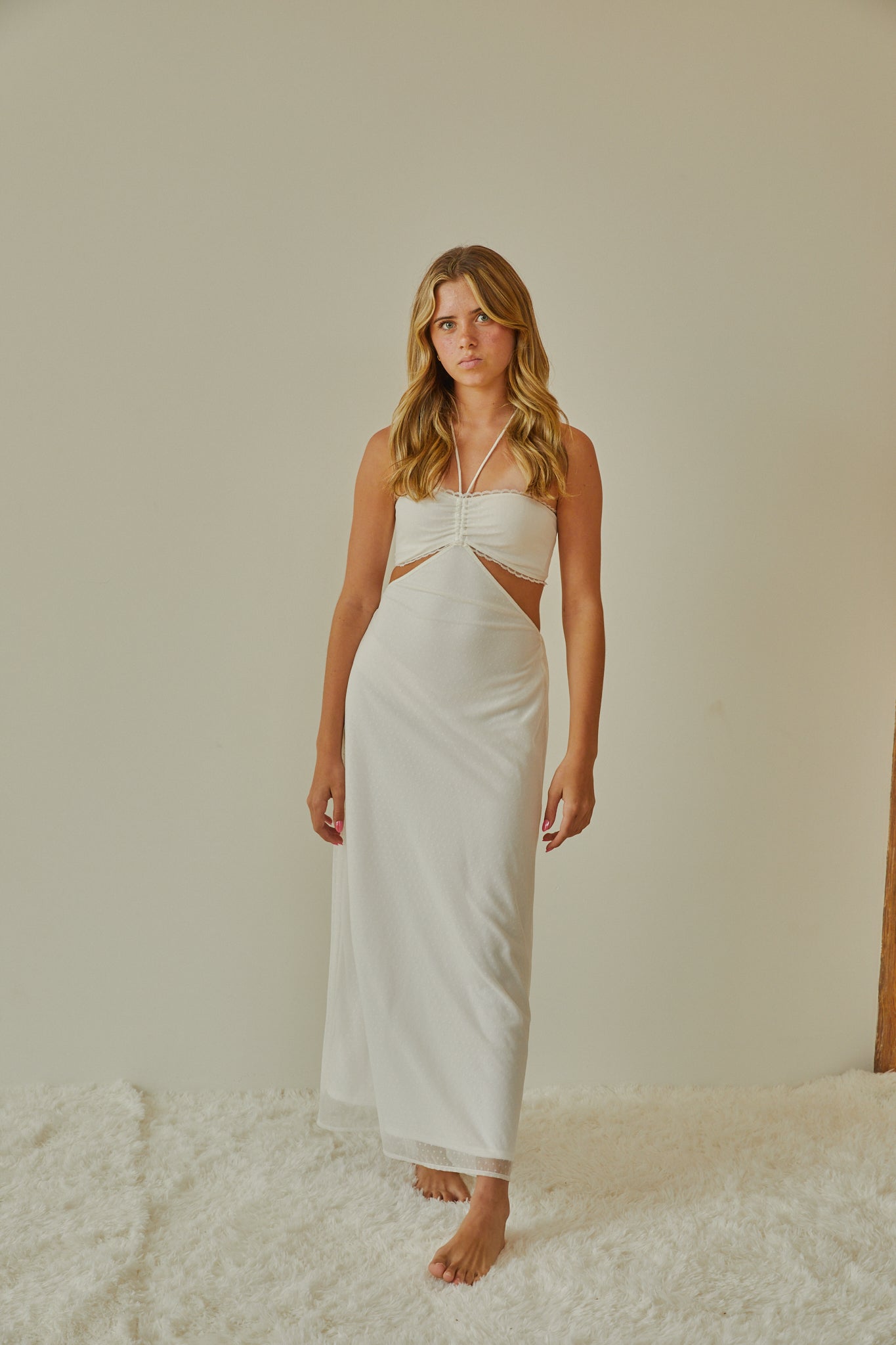 Samantha White Dot Mesh Dress