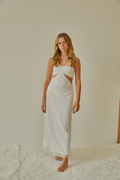 Samantha White Dot Mesh Dress