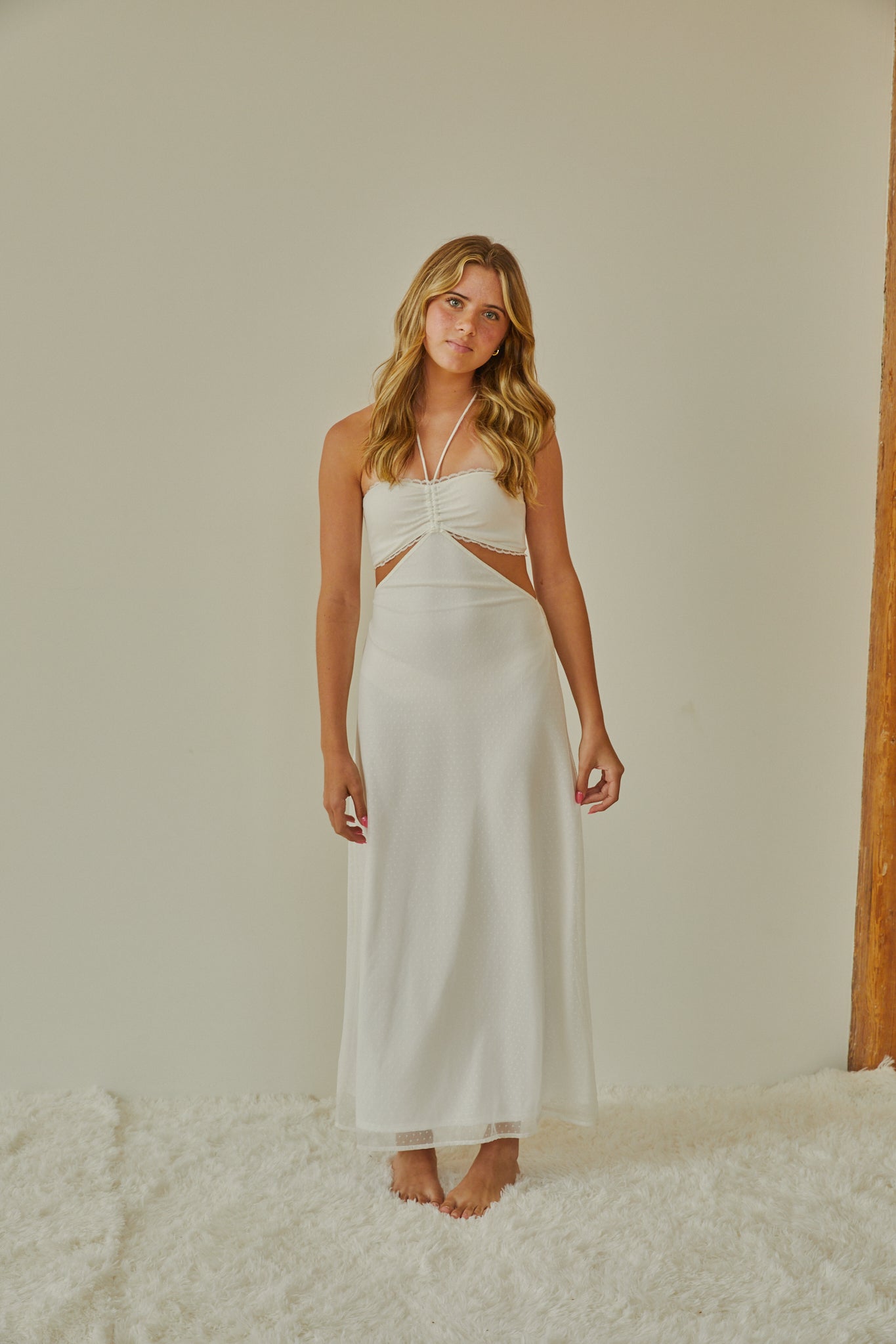 Samantha White Dot Mesh Dress