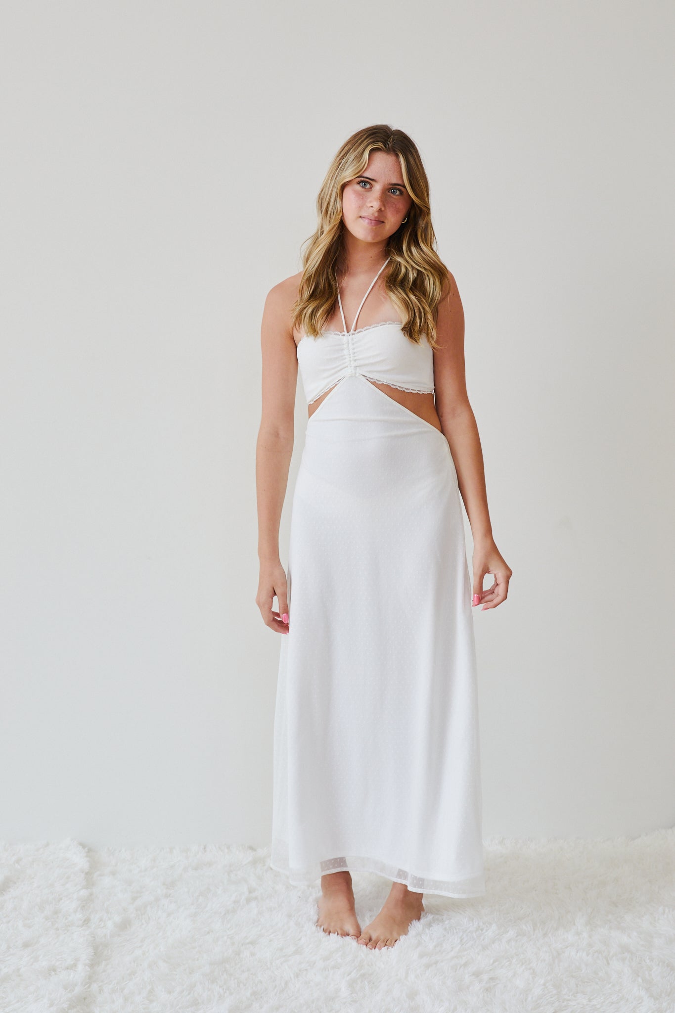 Samantha White Dot Mesh Dress