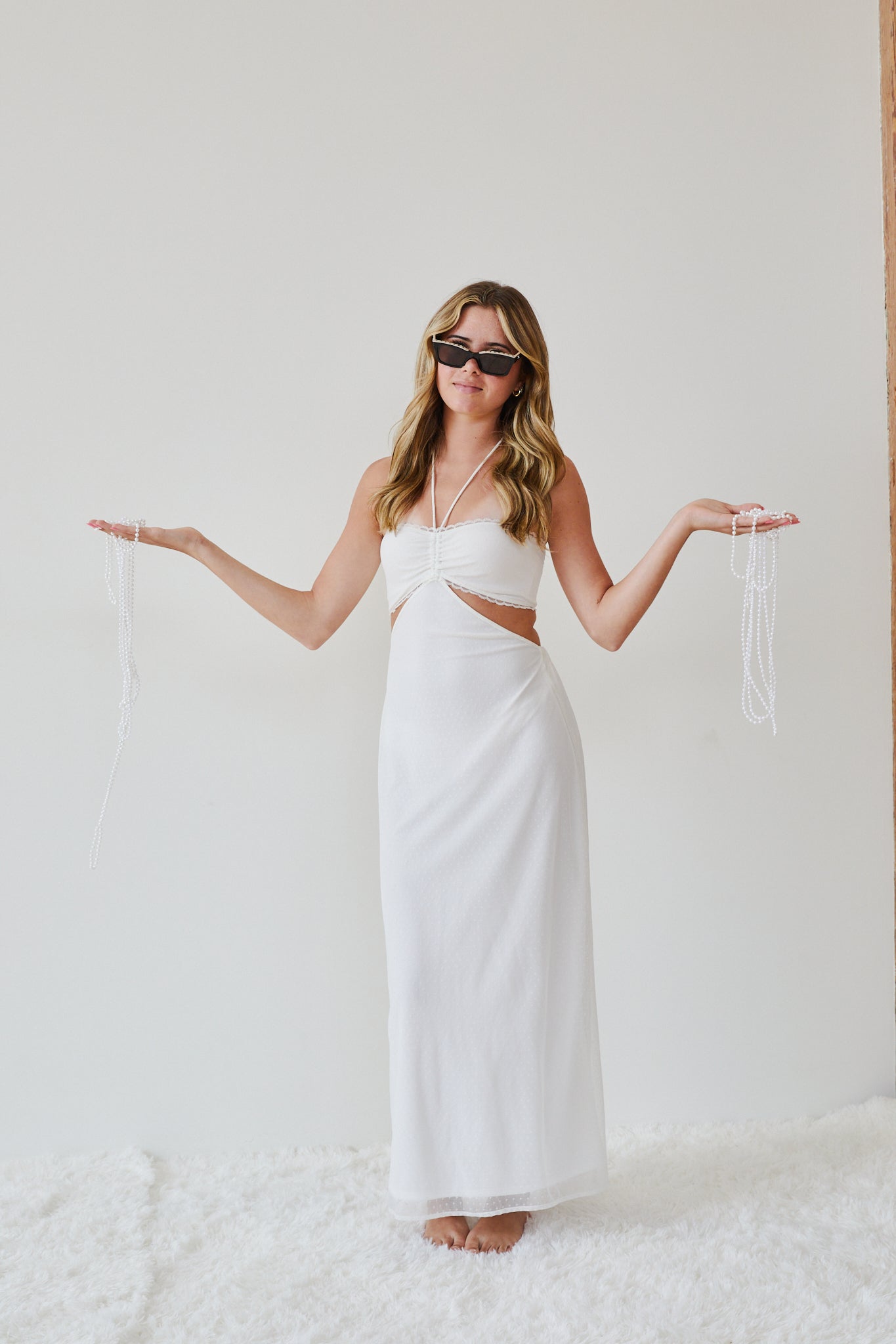 Samantha White Dot Mesh Dress