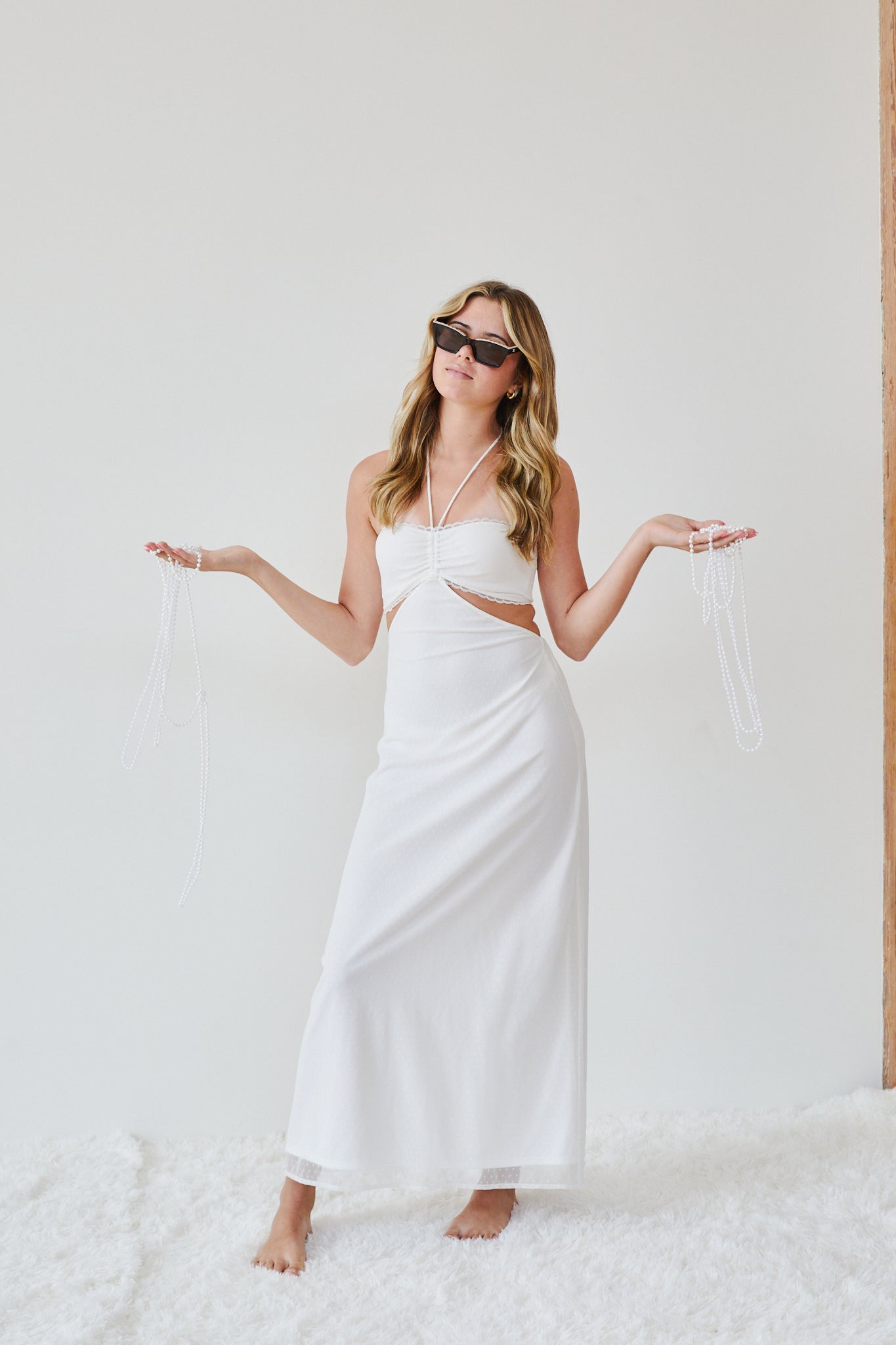 Samantha White Dot Mesh Dress