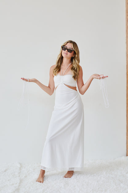 Samantha White Dot Mesh Dress