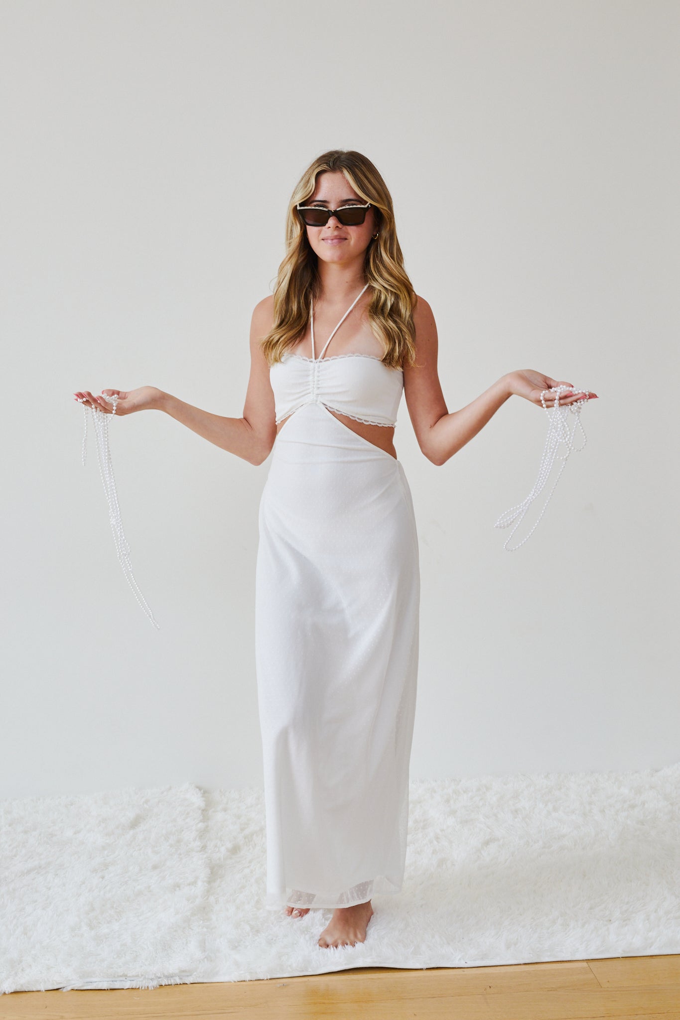 Samantha White Dot Mesh Dress