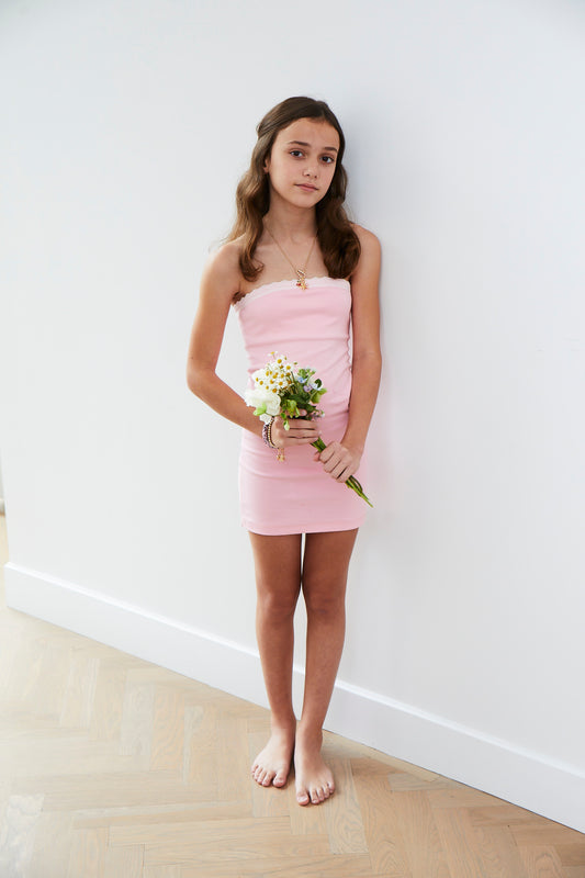 Stevie Pink Tube Dress Lace Trimmed