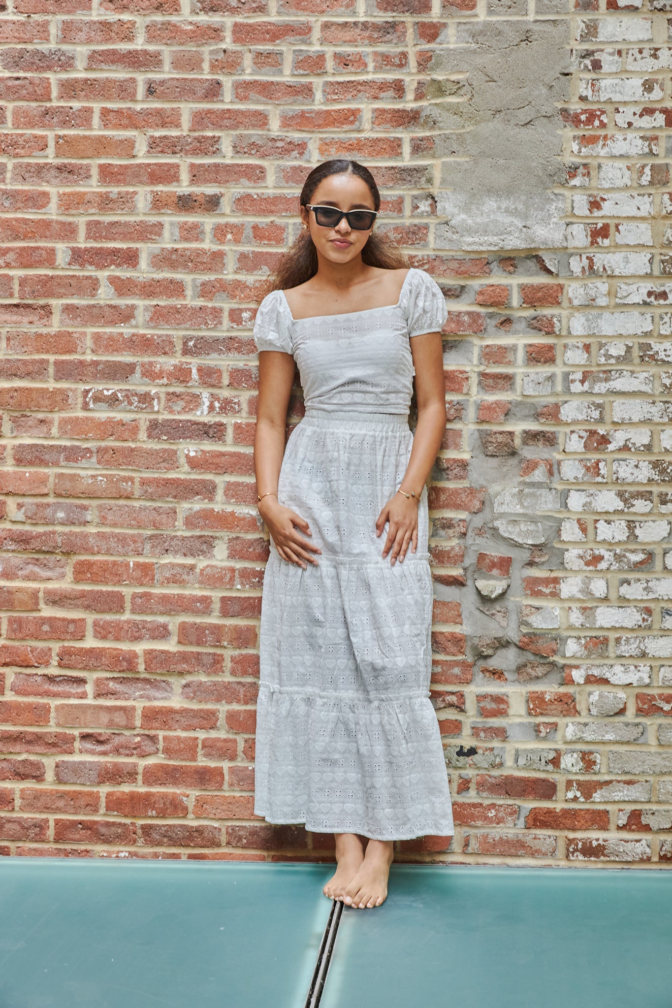 Noa White Heart & Flower Eyelet Tie Back Top