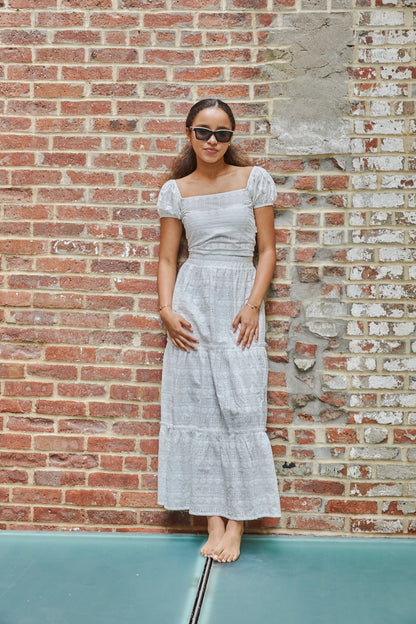 Bella White Heart & Flower Eyelet Maxi