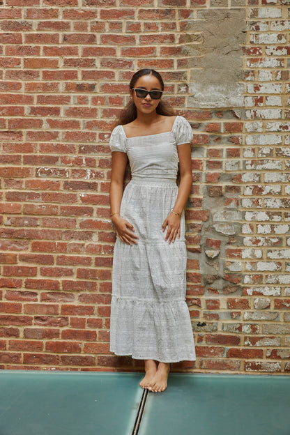 Noa White Heart & Flower Eyelet Tie Back Top