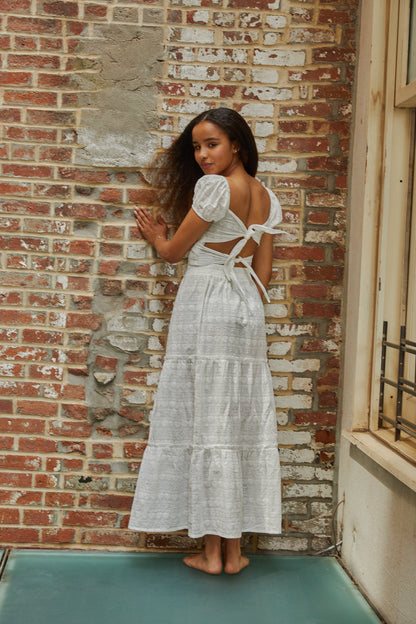 Noa White Heart & Flower Eyelet Tie Back Top
