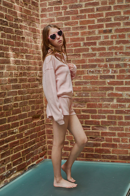 Crosby Pastel Pink With Heart Waffle Half Zip Sweatshirt