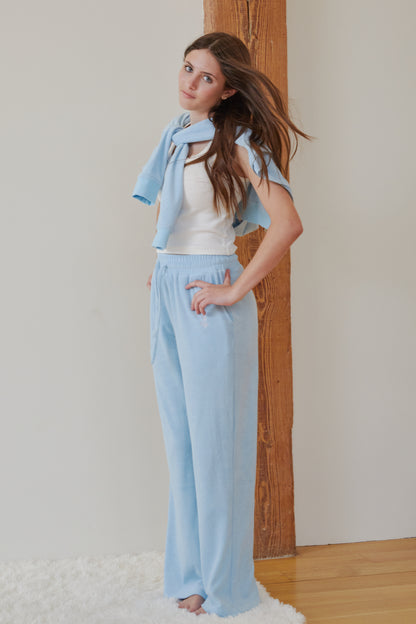 Ash Blue With Anchor Terry Wide Leg Pant