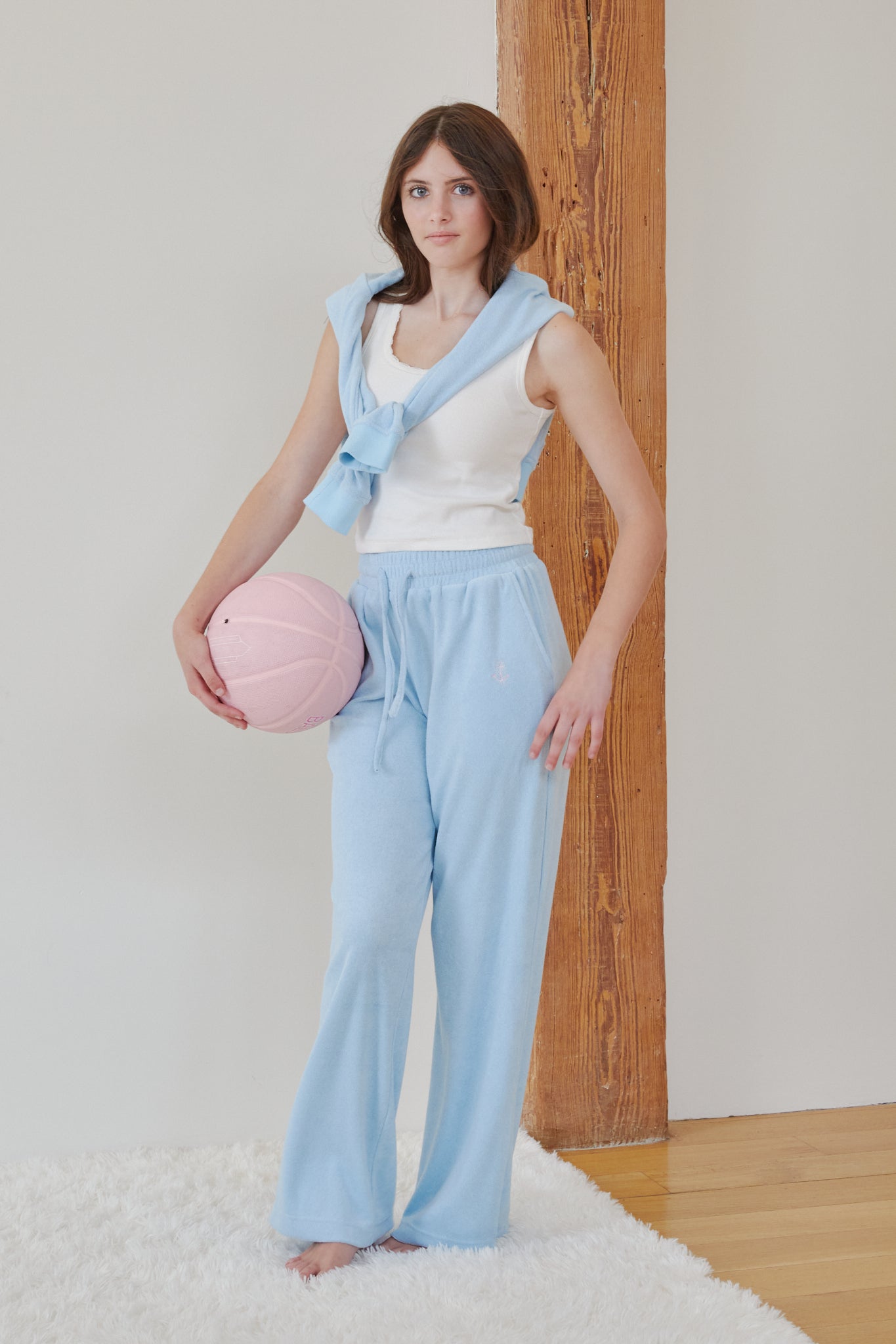 Ash Blue With Anchor Terry Wide Leg Pant