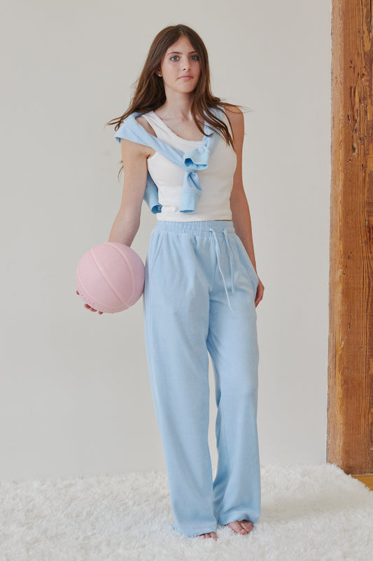 Ash Blue With Anchor Terry Wide Leg Pant