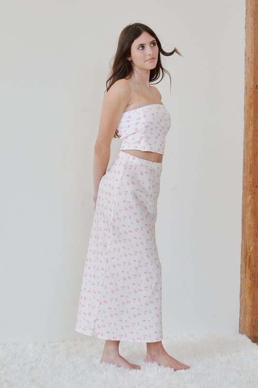 Alexa White With Pastel Pink Ditsy Tube Top