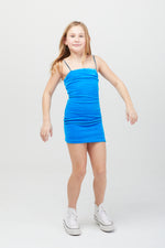 The Lauren Dress - Blue Velour with Rhinestone Straps