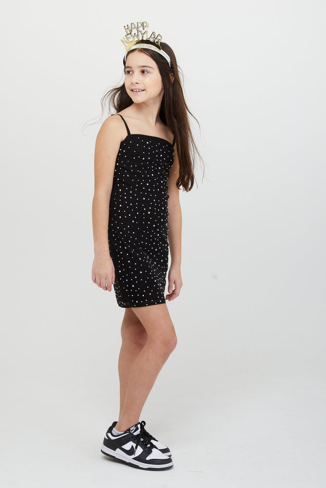 Brooke Black Rhinestone Mesh Dress