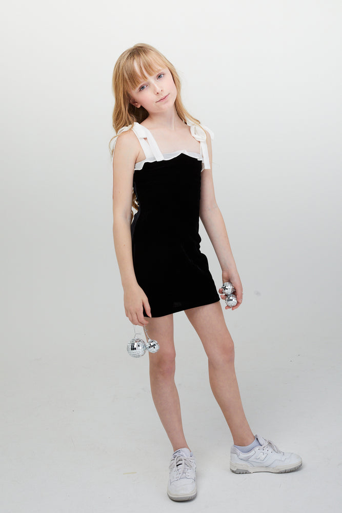 The Charli Dress - Black & White Bow Velour