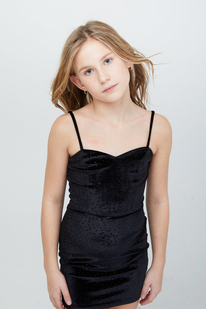 The Serena Dress Black Velour Studs