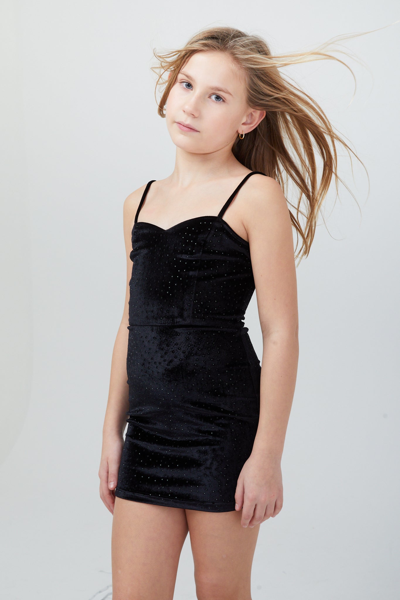 The Serena Dress Black Velour Studs