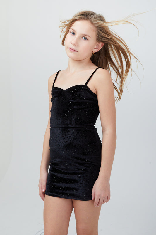 The Serena Dress Black Velour Studs