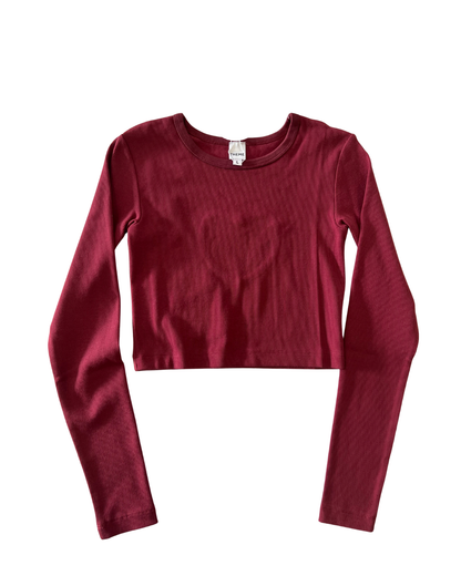 Sloane Merlot Ribbed Heart Long Sleeve